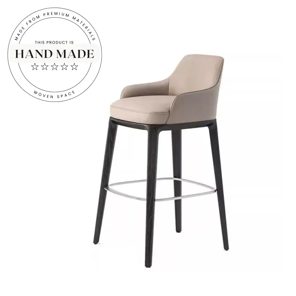 Modern Nordic Luxury Wooden Leather Counter Height Kitchen Bar Stool