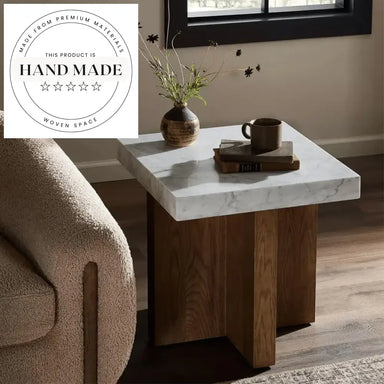 Modern Nordic Marble Top Solid Wood Square Coffee Table