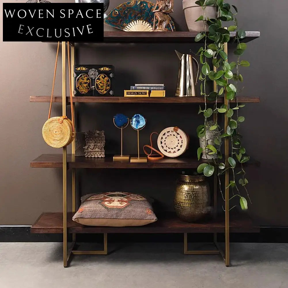 Modern Nordic Metal Frame Floor Bookcase Standing Storage Cabinet for Home Decor