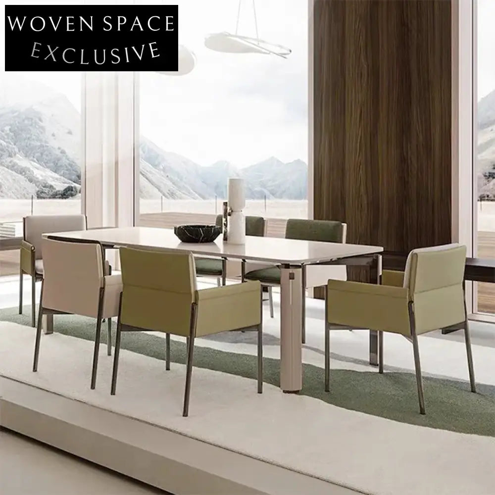 Modern Nordic Minimalist Dining Chair with Leather Cushion and Steel Frame