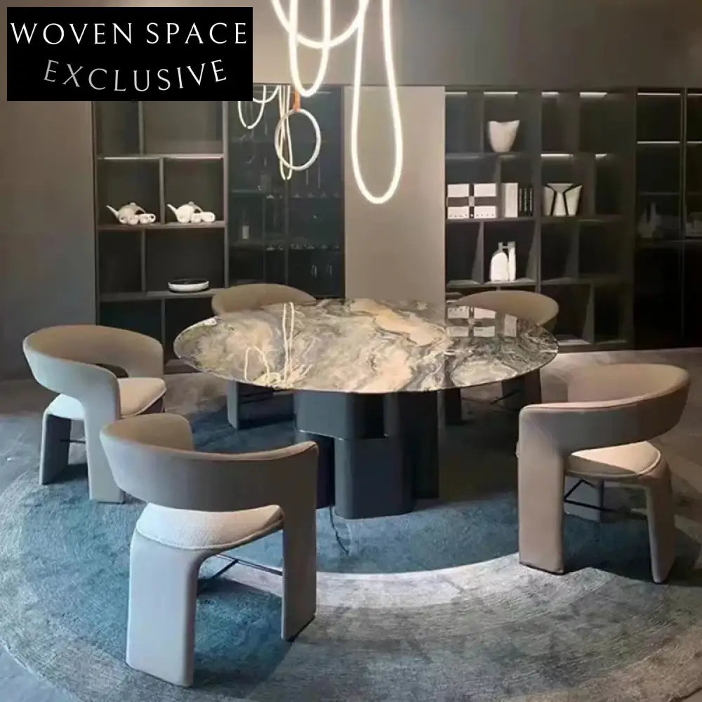 Modern Nordic Minimalist Leather Dining Chair Curved Back Design Metal Legs
