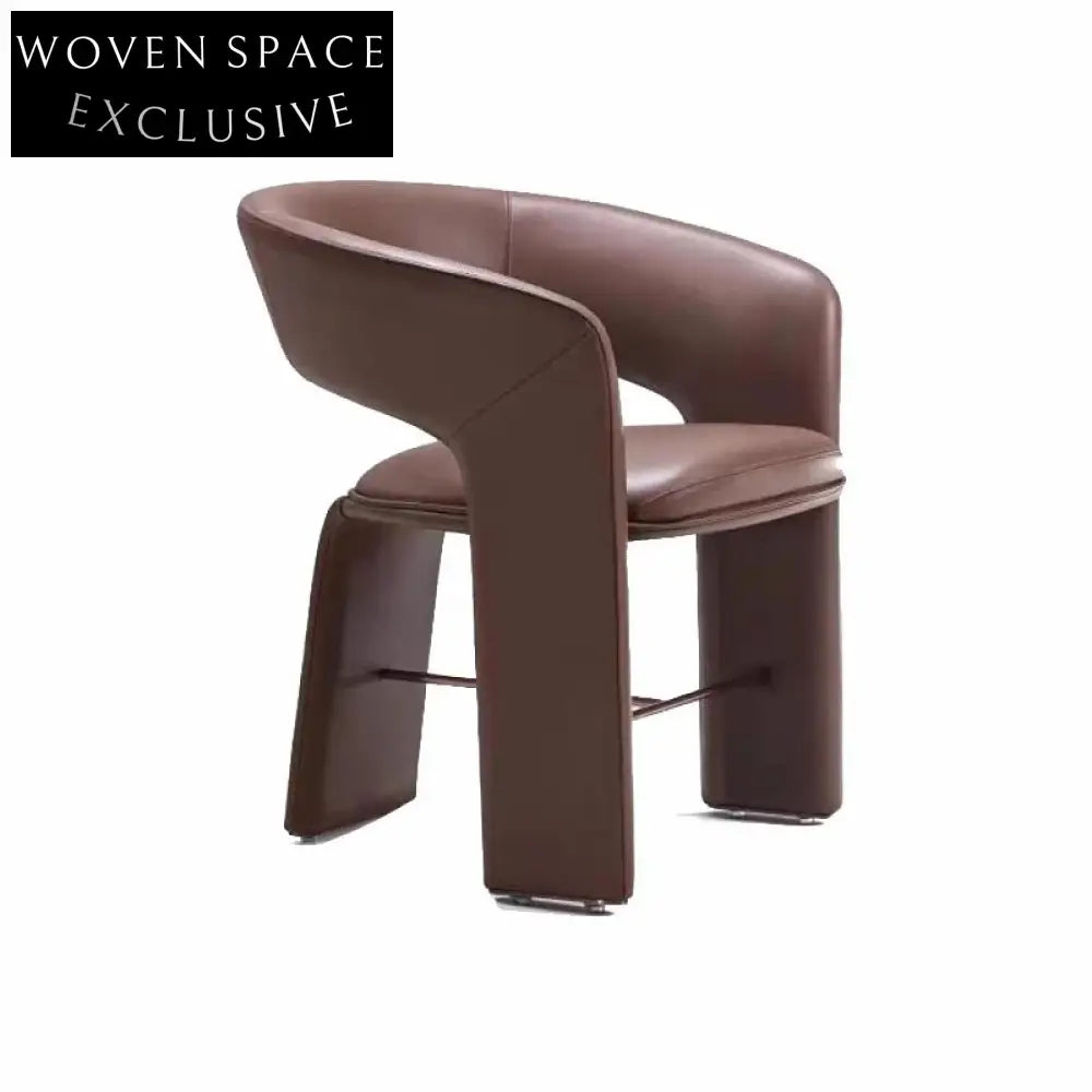 Modern Nordic Minimalist Leather Dining Chair Curved Back Design Metal Legs