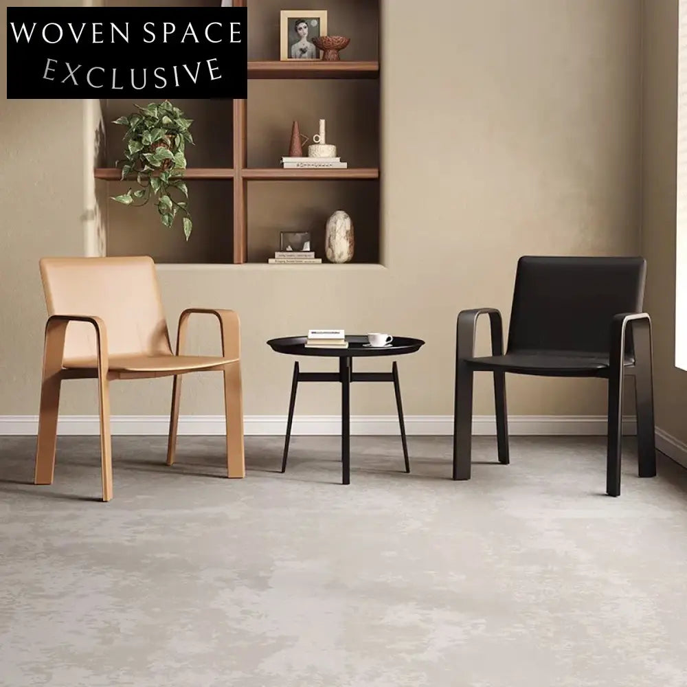 Modern Nordic Minimalist Metal Frame Saddle Leather Armrest Dining Chair