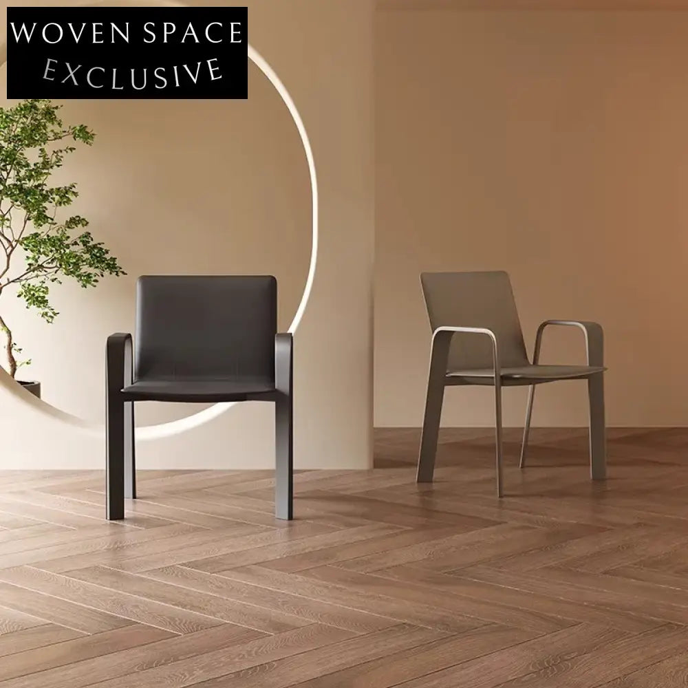 Modern Nordic Minimalist Metal Frame Saddle Leather Armrest Dining Chair