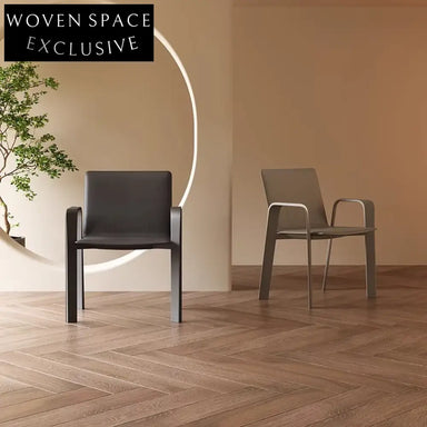 Modern Nordic Minimalist Metal Frame Saddle Leather Armrest Dining Chair