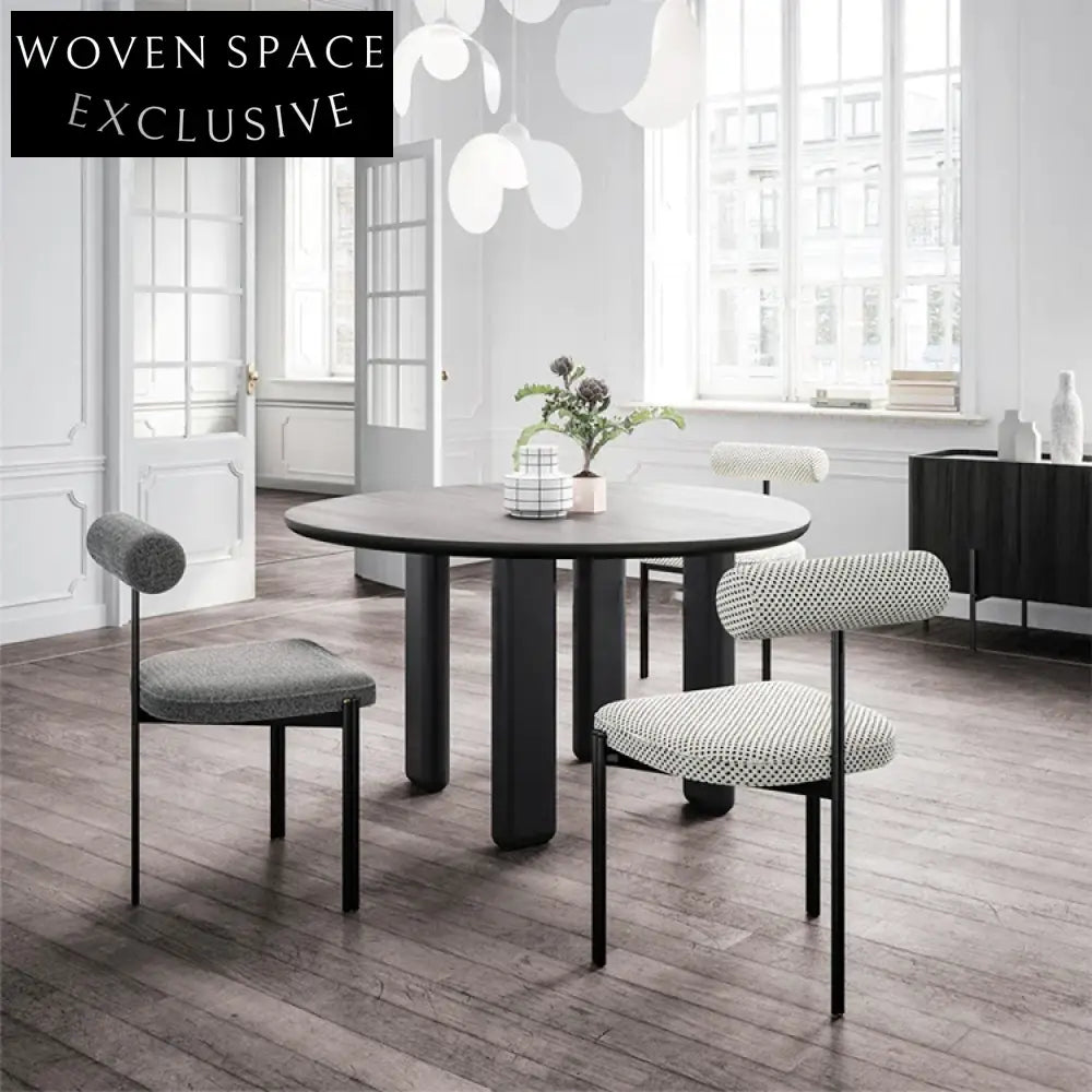 Modern Nordic Minimalist Upholstered Fabric Dining Chair with Metal Base
