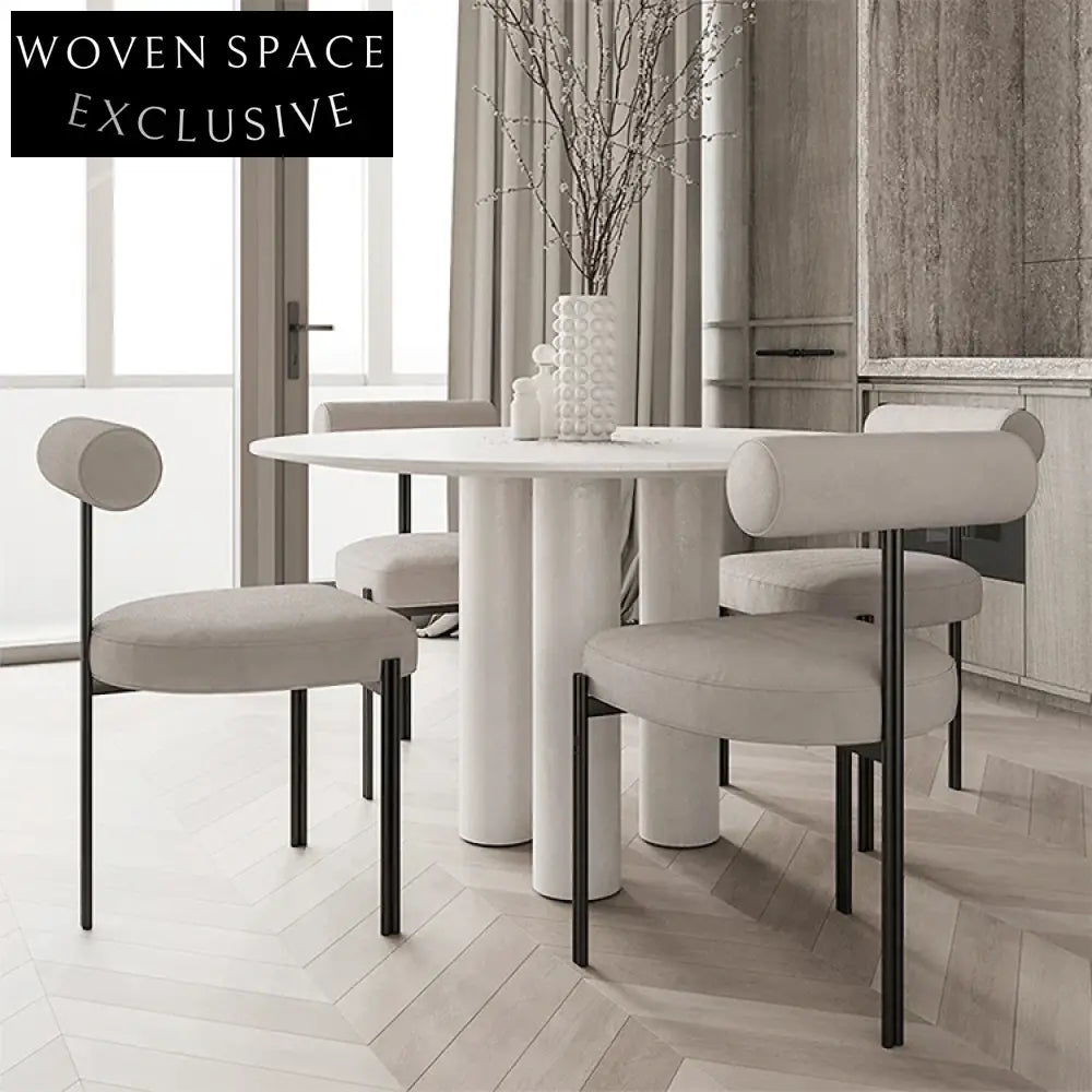 Modern Nordic Minimalist Upholstered Fabric Dining Chair with Metal Base