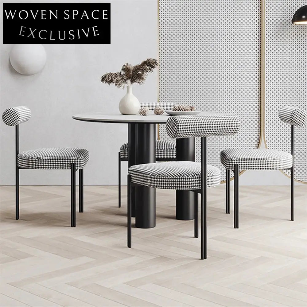 Modern Nordic Minimalist Upholstered Fabric Dining Chair with Metal Base