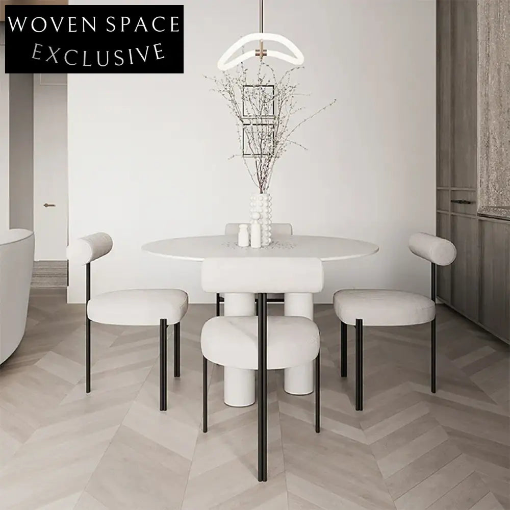 Modern Nordic Minimalist Upholstered Fabric Dining Chair with Metal Base