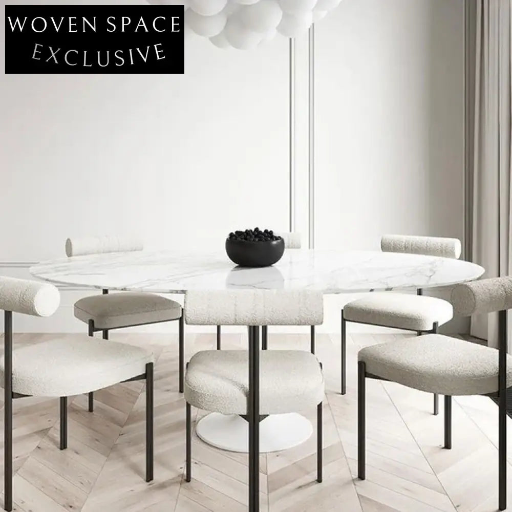 Modern Nordic Minimalist Upholstered Fabric Dining Chair with Metal Base