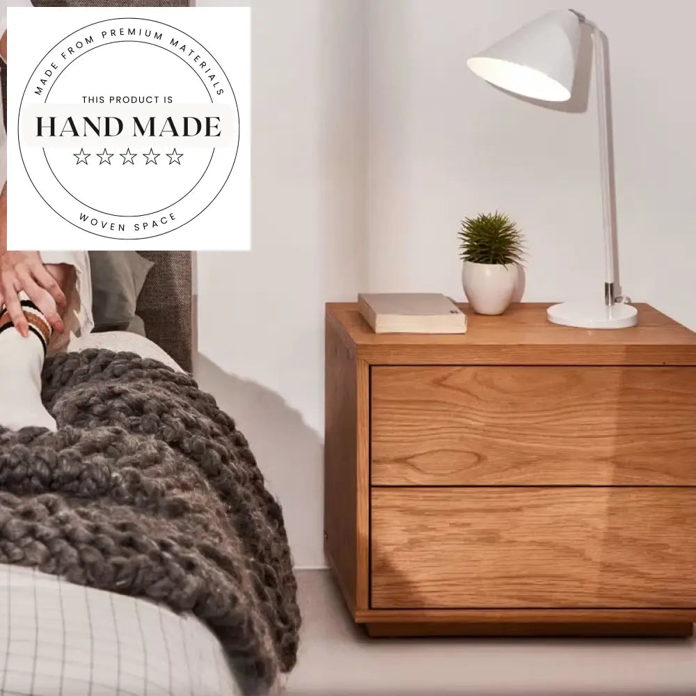 Modern Nordic Oak Veneer Two Drawer Solid Wood Bedside Table