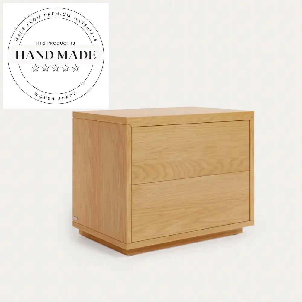 Modern Nordic Oak Veneer Two Drawer Solid Wood Bedside Table