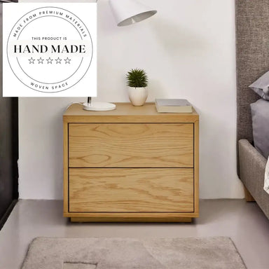 Modern Nordic Oak Veneer Two Drawer Solid Wood Bedside Table