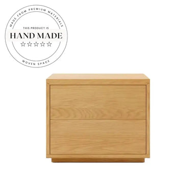 Modern Nordic Oak Veneer Two Drawer Solid Wood Bedside Table