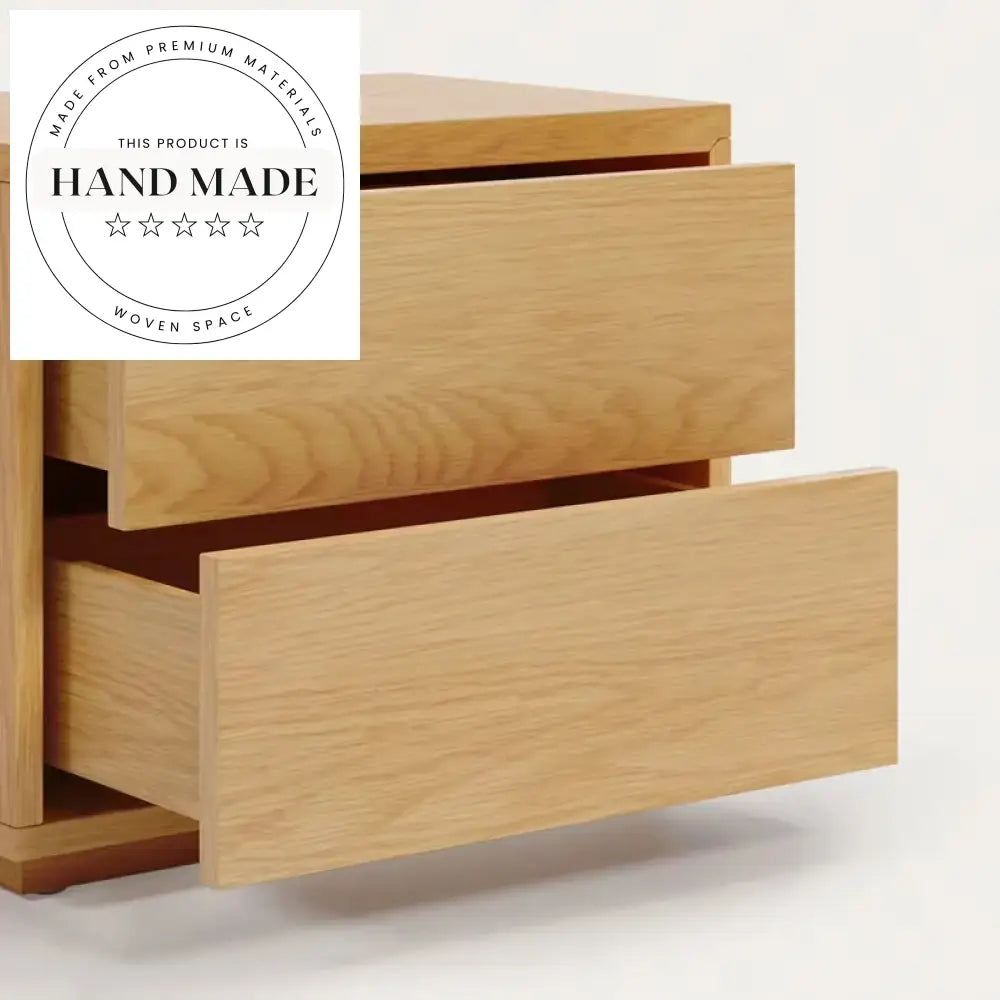 Modern Nordic Oak Veneer Two Drawer Solid Wood Bedside Table