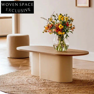 Modern Nordic Oval Solid Wood Living Room Centerpiece Coffee Table