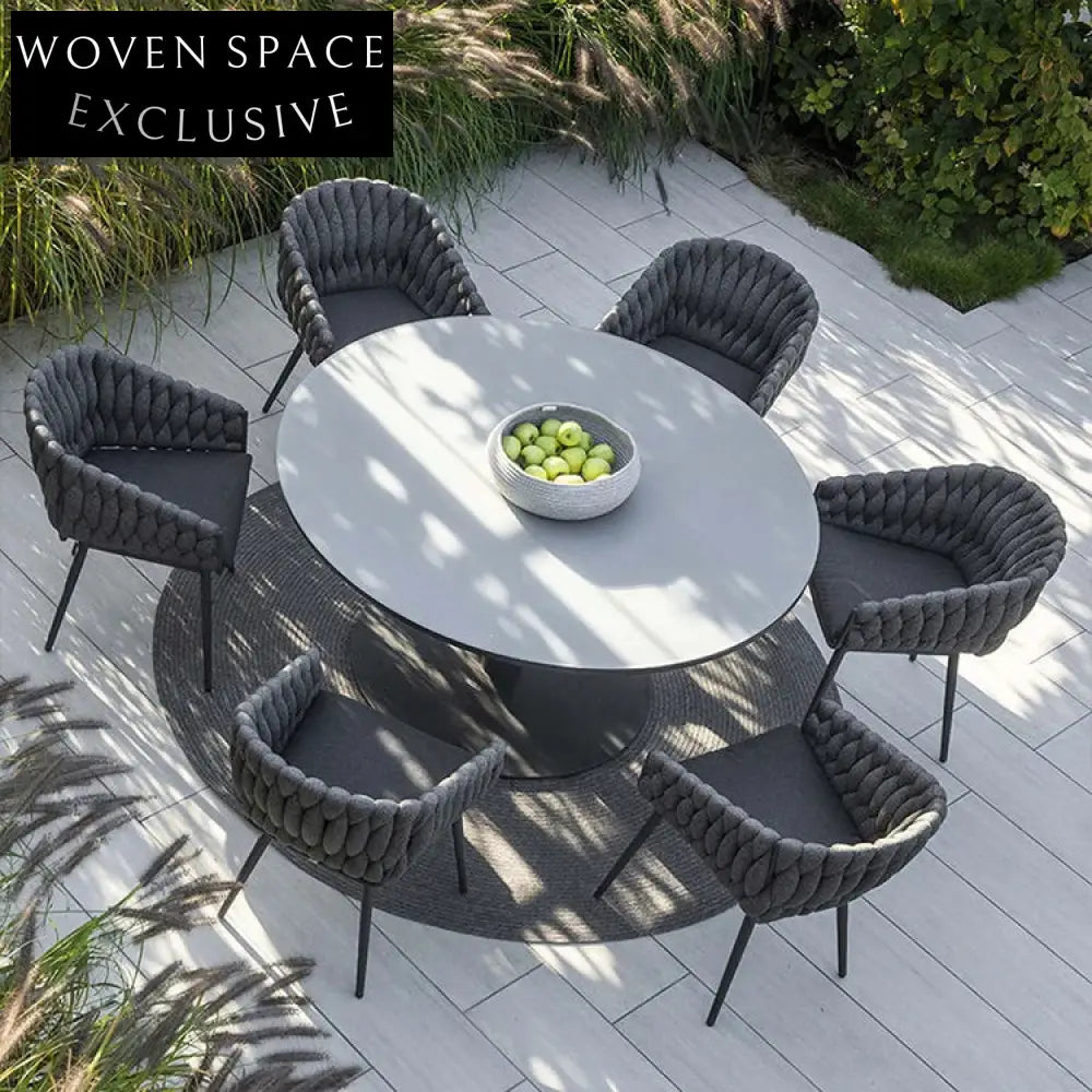 Modern Nordic Rattan Outdoor Dining Set with Metal Table for 6