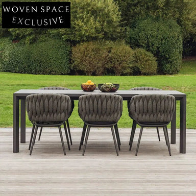 Modern Nordic Rattan Outdoor Dining Set with Metal Table for 6