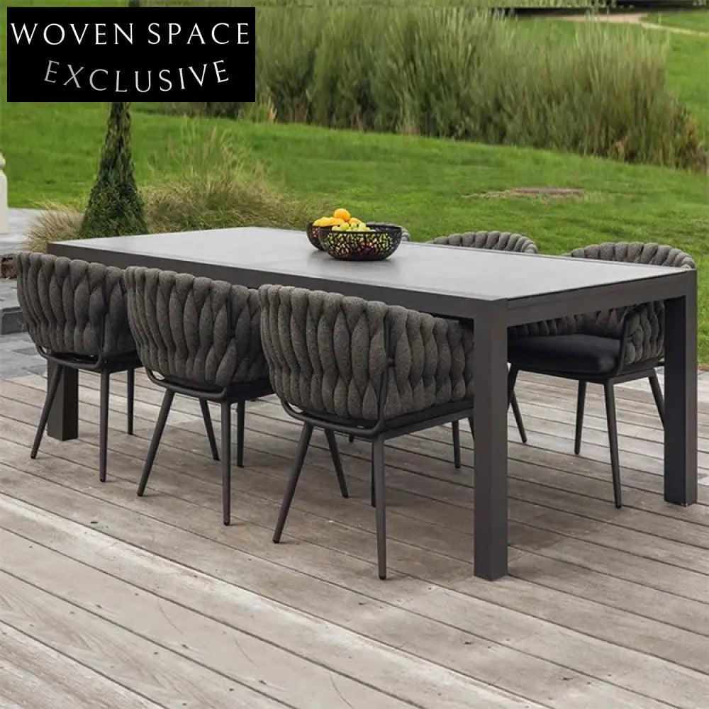 Modern Nordic Rattan Outdoor Dining Set with Metal Table for 6