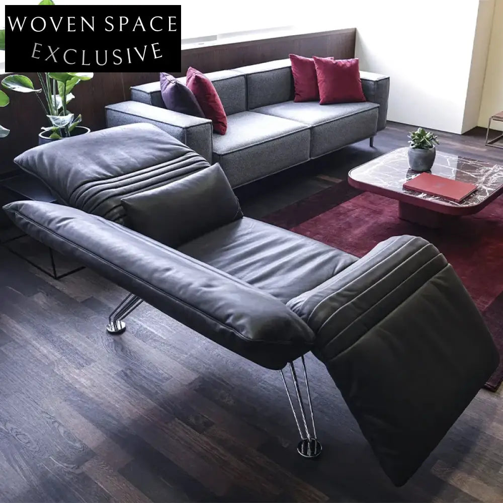 Modern Nordic Reclining Chair with Adjustable Armrest, Metal Frame Sofa