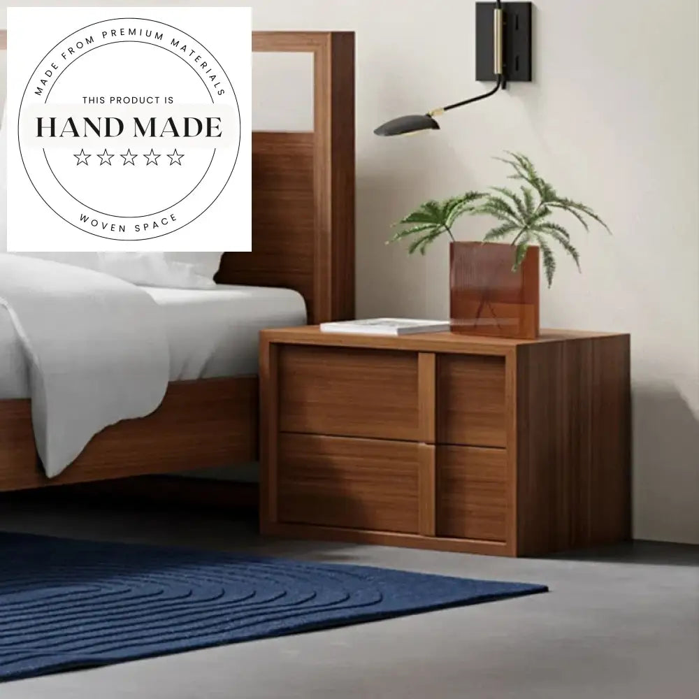 Modern Nordic Rectangle Wood Two Drawer Storage Bedside Nightstand