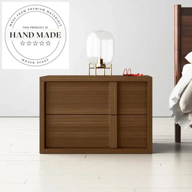 Modern Nordic Rectangle Wood Two Drawer Storage Bedside Nightstand