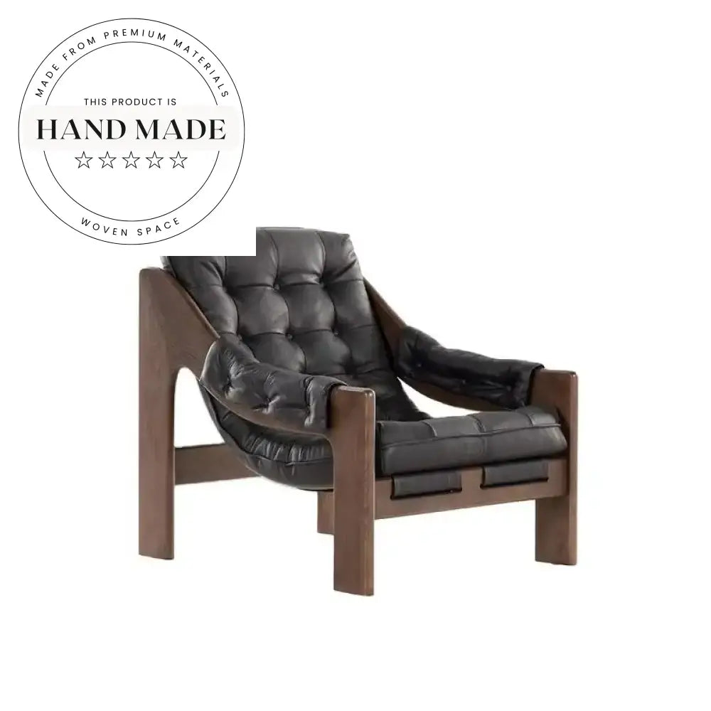 Modern Nordic Retro Recliner Armchair Solid Wood Frame Black Leather Seat