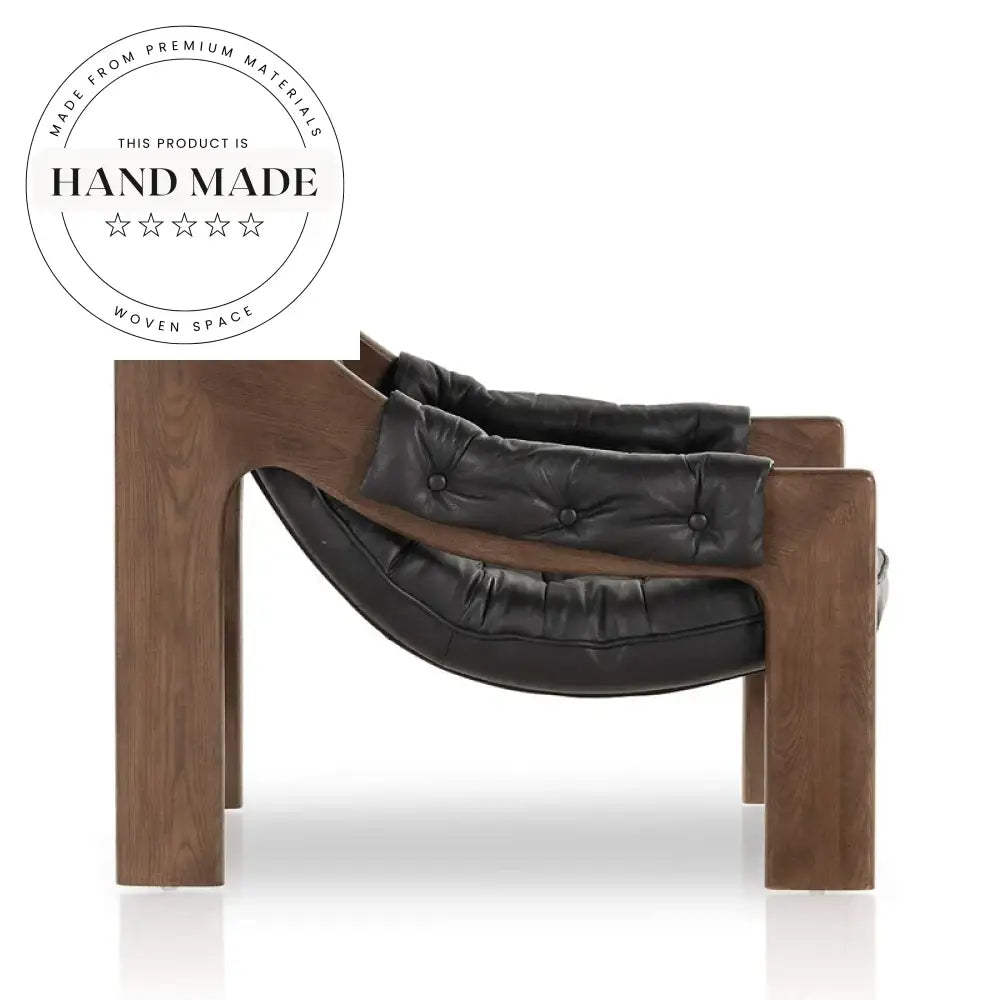 Modern Nordic Retro Recliner Armchair Solid Wood Frame Black Leather Seat