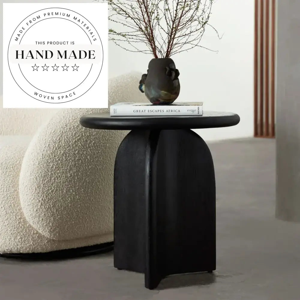 Modern Nordic Round Black Solid Wood Decorative Living Room Side Table