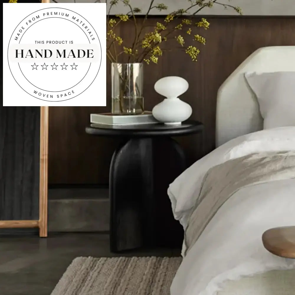 Modern Nordic Round Black Solid Wood Decorative Living Room Side Table