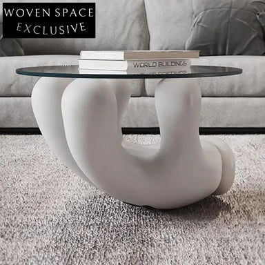 Modern Nordic Round Clear Glass Top Coffee Table with Fiberglass Base