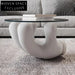 Modern Nordic Round Clear Glass Top Coffee Table with Fiberglass Base