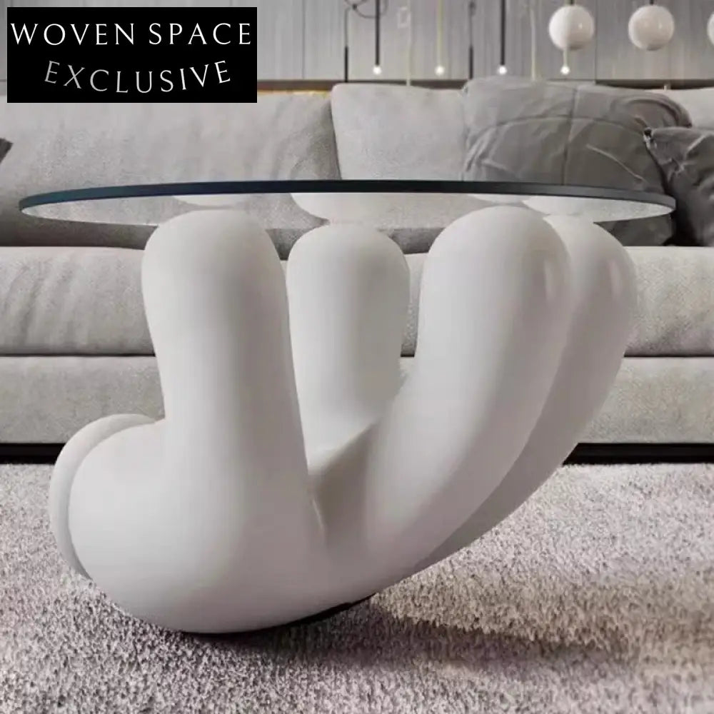 Modern Nordic Round Clear Glass Top Coffee Table with Fiberglass Base