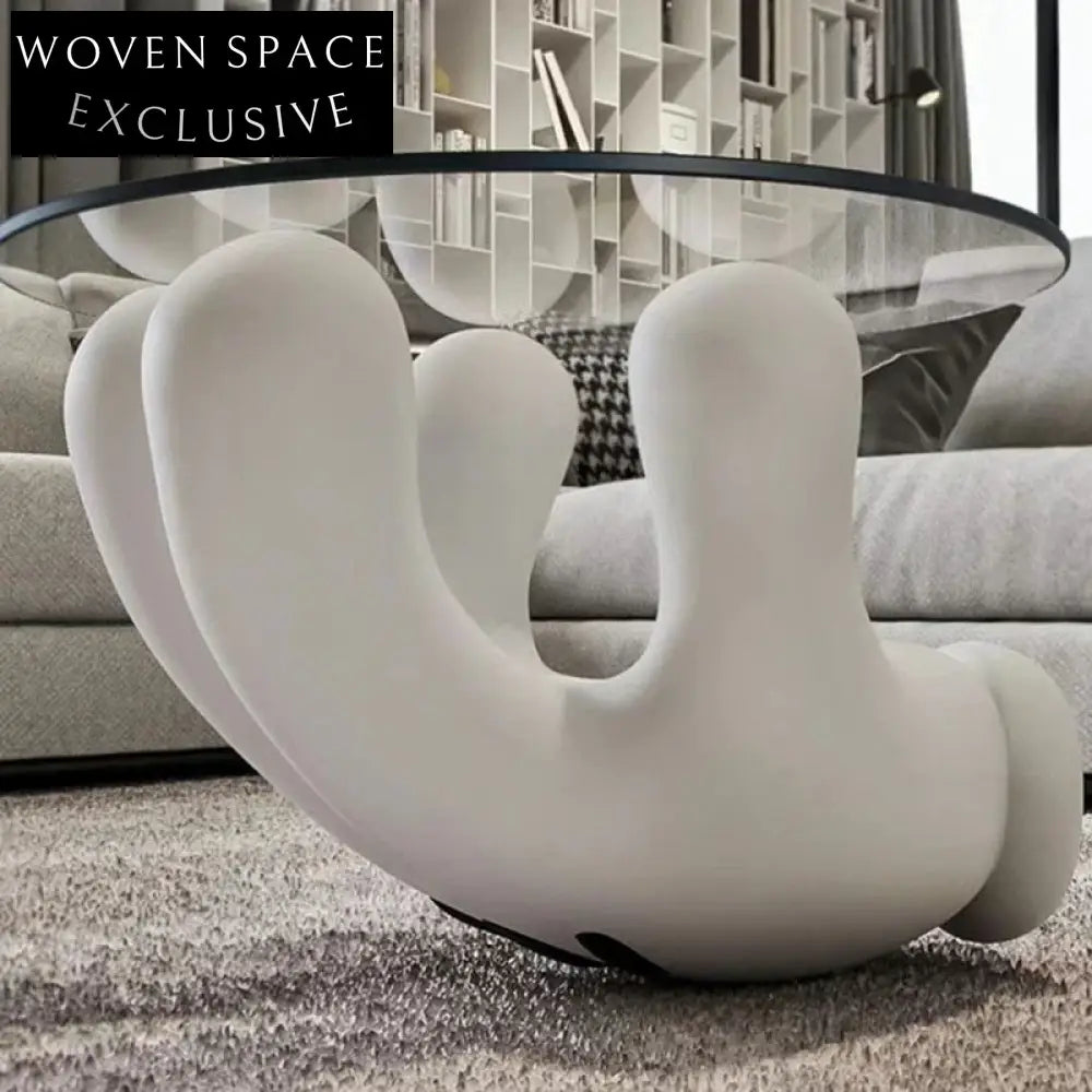 Modern Nordic Round Clear Glass Top Coffee Table with Fiberglass Base