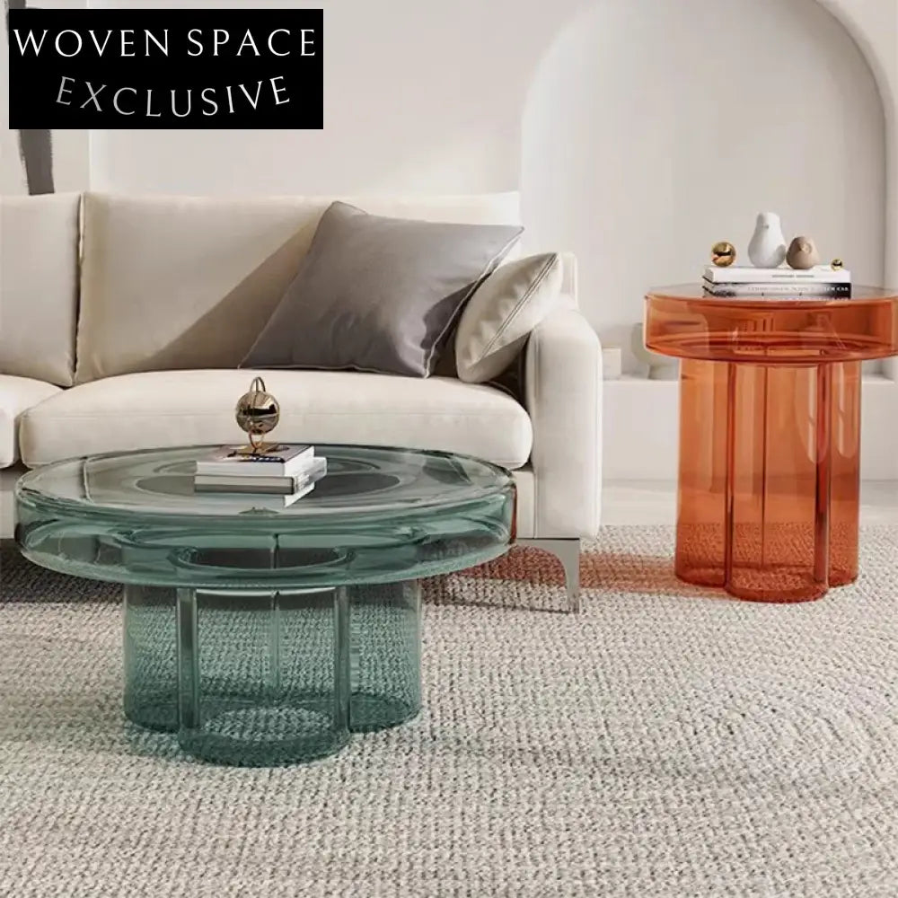 Modern Nordic Round Full Glass Accent Living Room Coffee Table