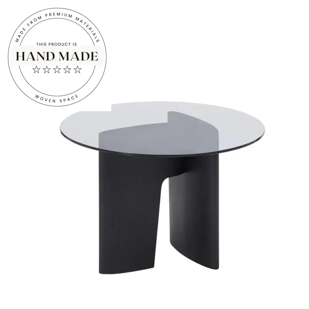 Modern Nordic Round Glass Solid Wood Black Oak Side Table