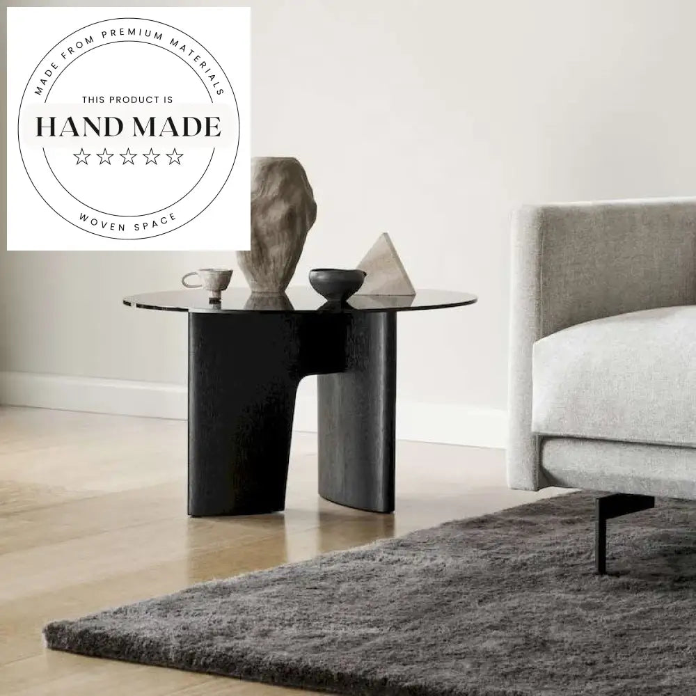 Modern Nordic Round Glass Solid Wood Black Oak Side Table