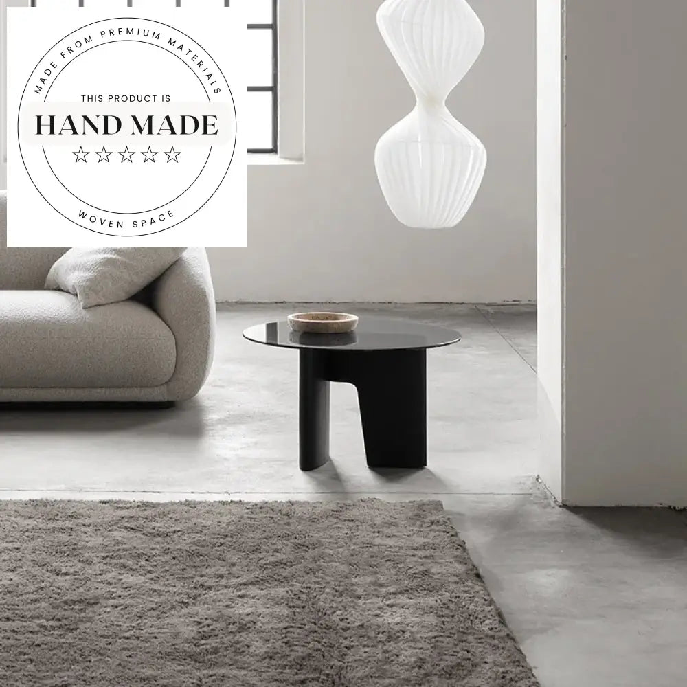 Modern Nordic Round Glass Solid Wood Black Oak Side Table