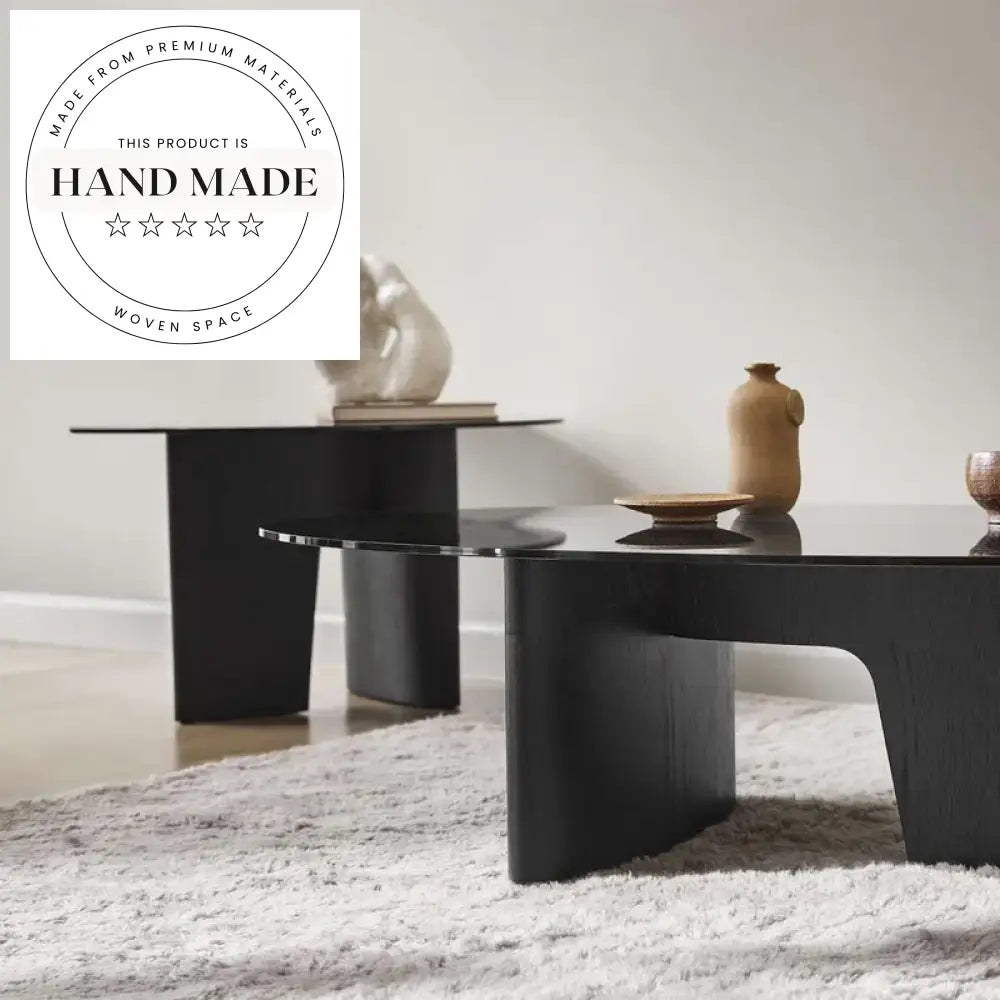 Modern Nordic Round Glass Solid Wood Black Oak Side Table