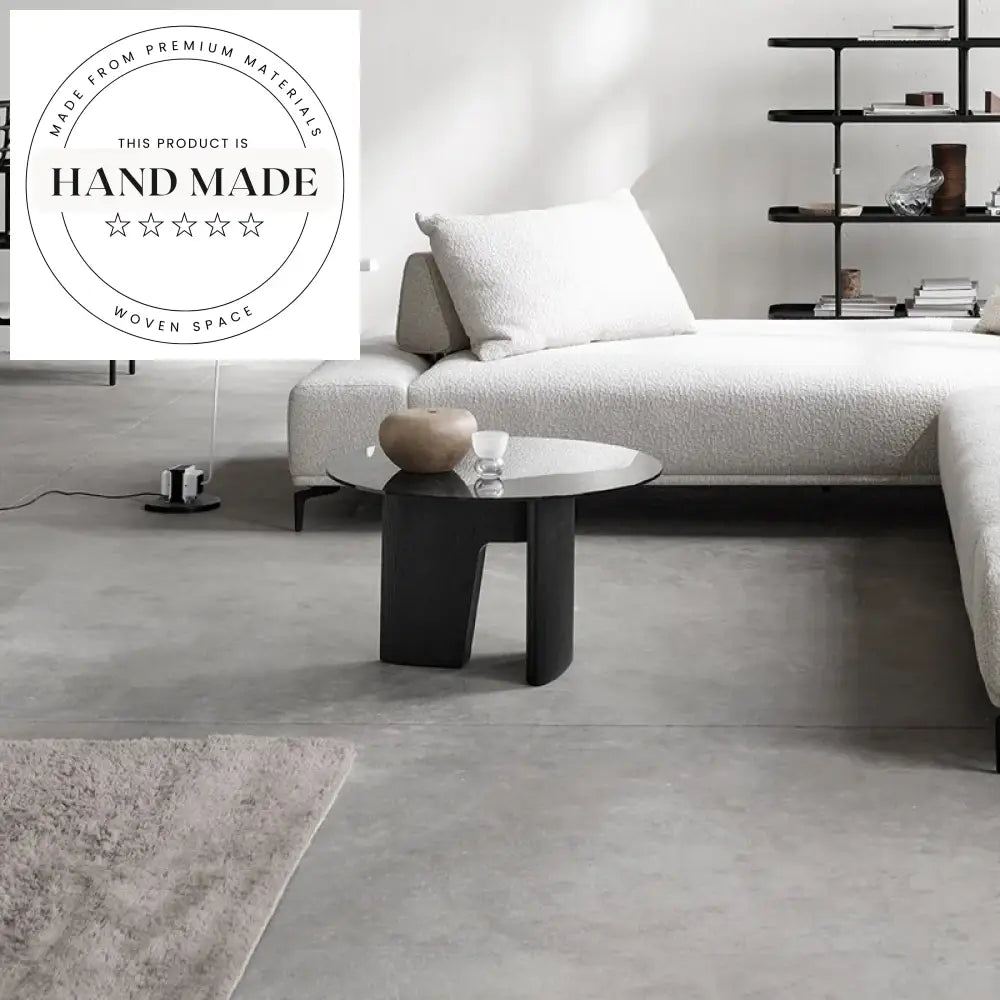 Modern Nordic Round Glass Solid Wood Black Oak Side Table