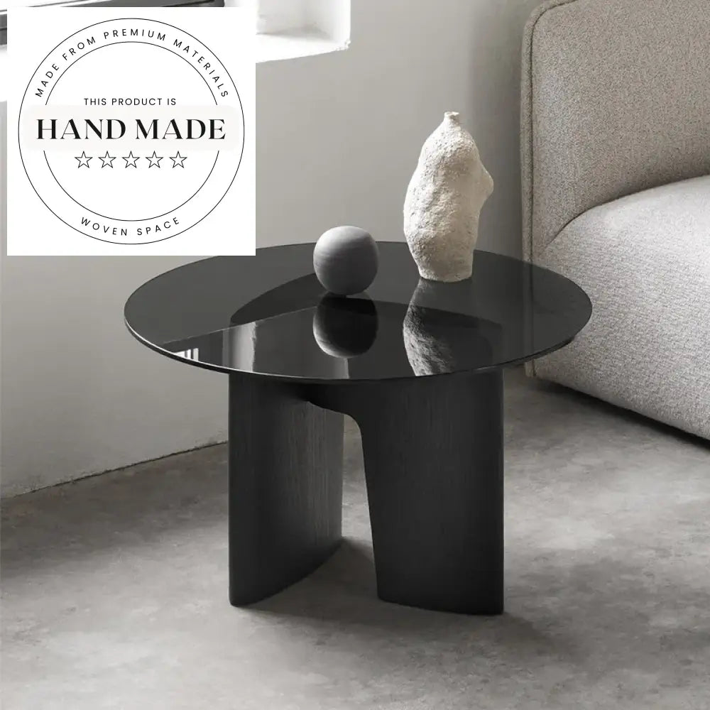 Modern Nordic Round Glass Solid Wood Black Oak Side Table