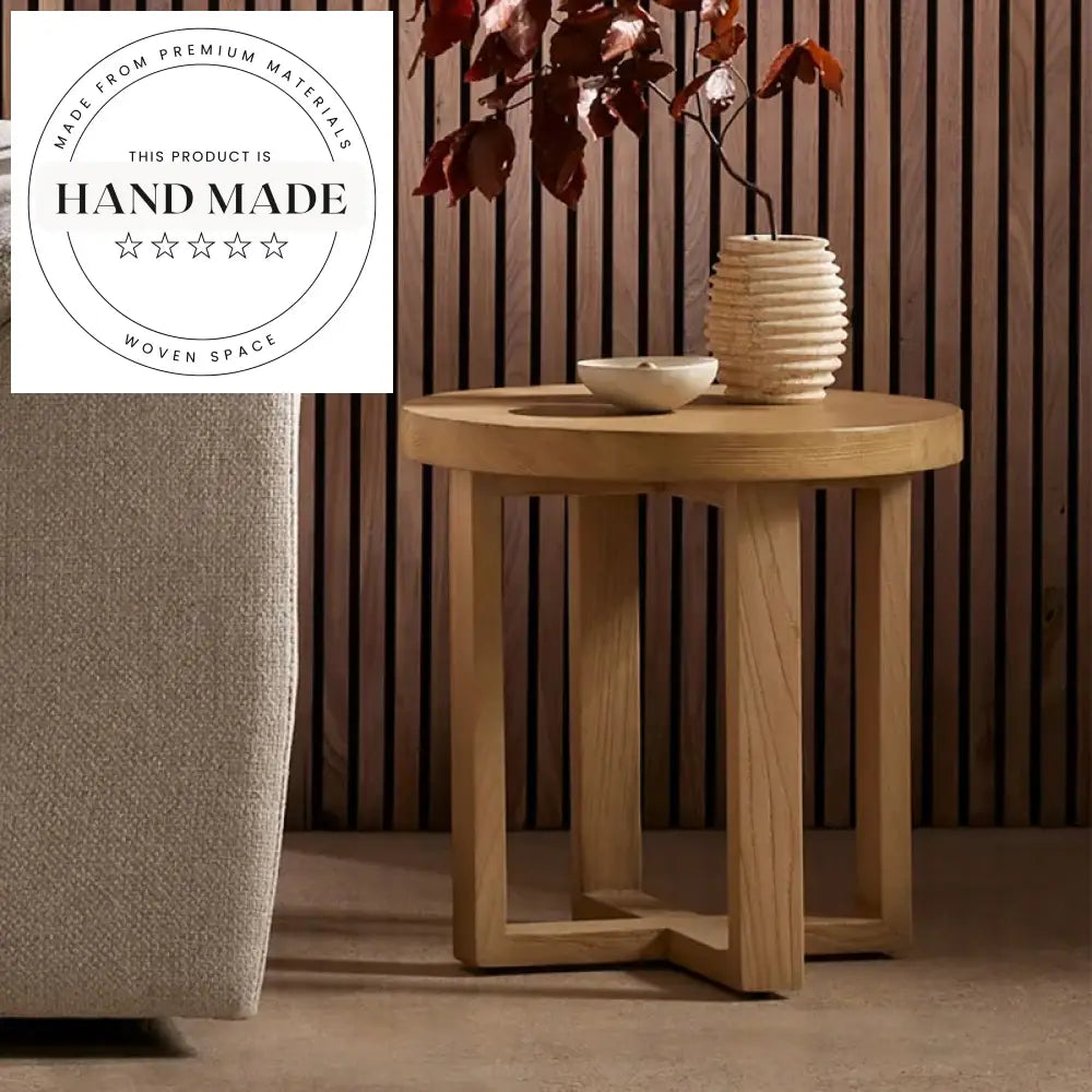 Modern Nordic Round Solid Wood Coffee Corner Sofa Side Table