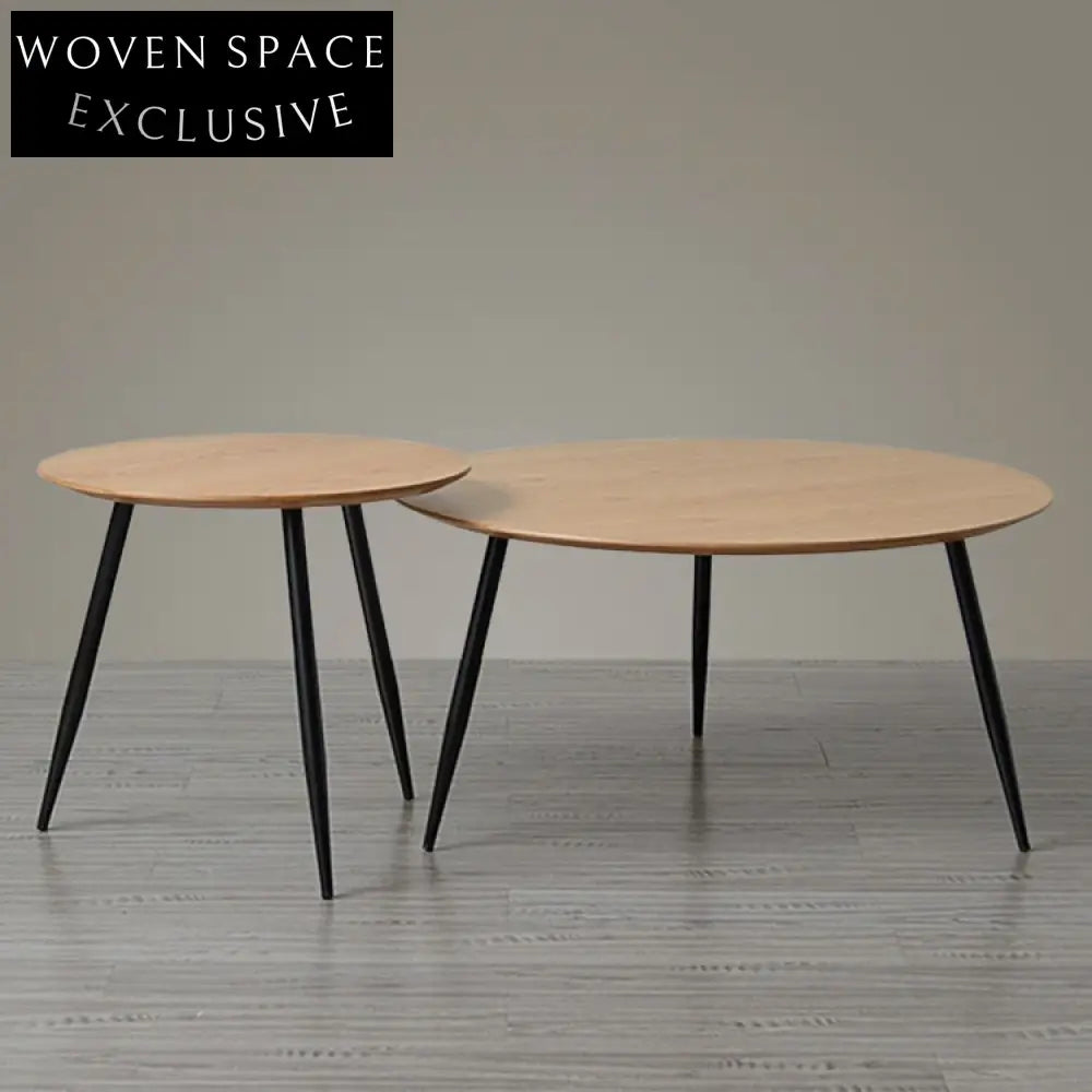 Modern Nordic Round Solid Wood Top Coffee & Side Table Set