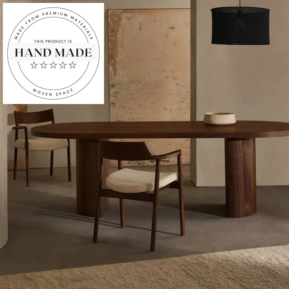 Modern Nordic Round Walnut Wood Six Seater Dining Table