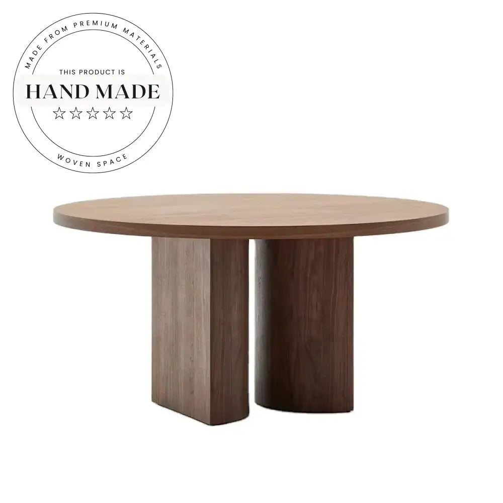 Modern Nordic Round Walnut Wood Six Seater Dining Table