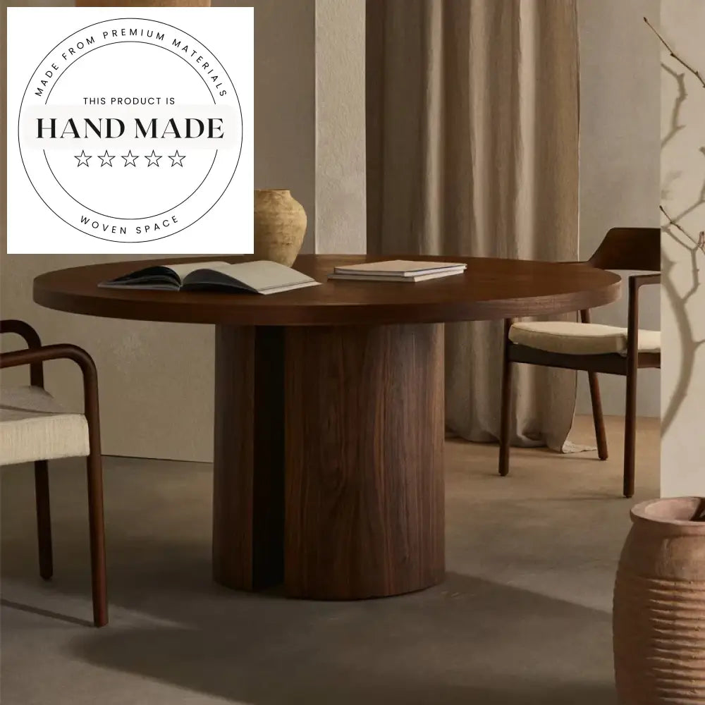 Modern Nordic Round Walnut Wood Six Seater Dining Table