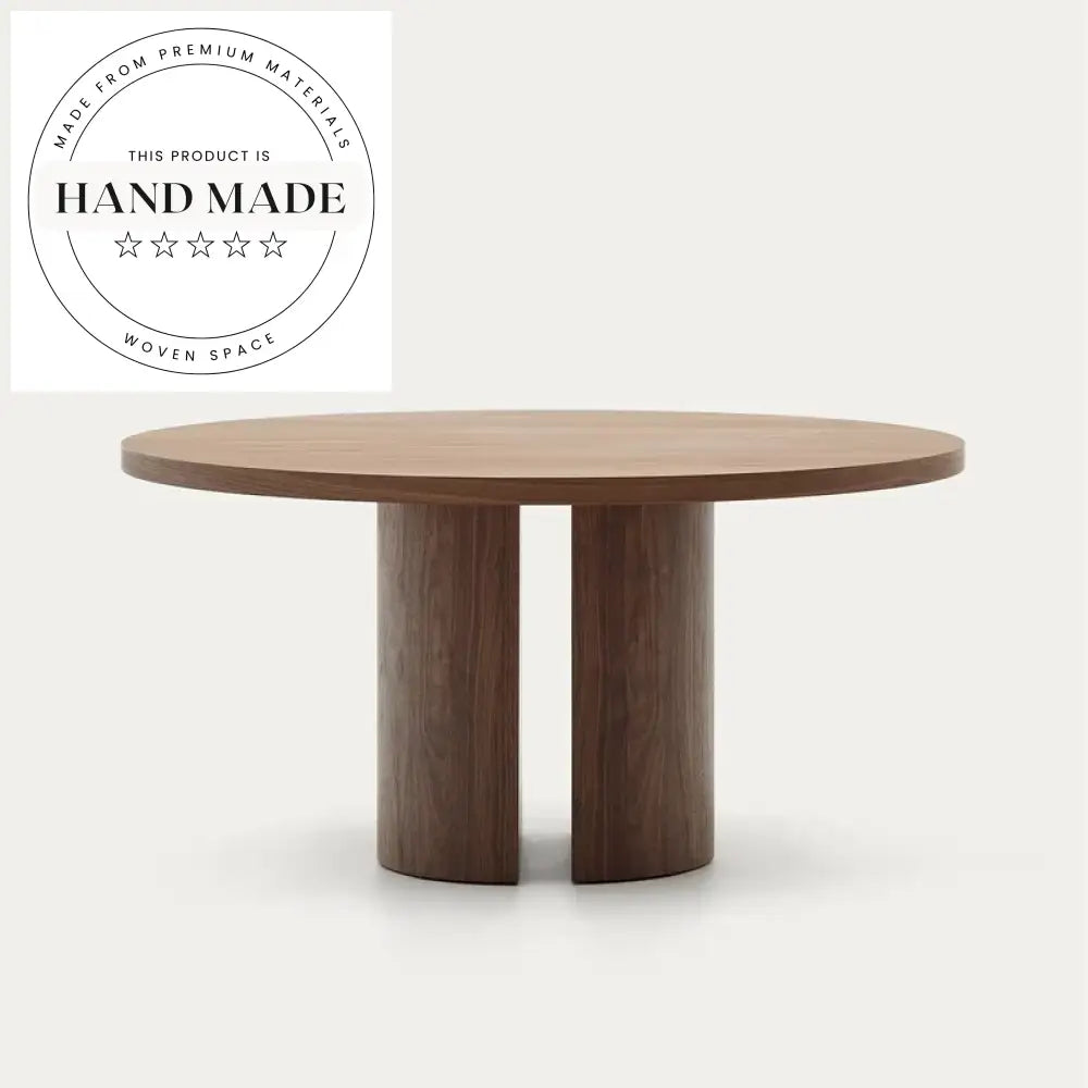 Modern Nordic Round Walnut Wood Six Seater Dining Table