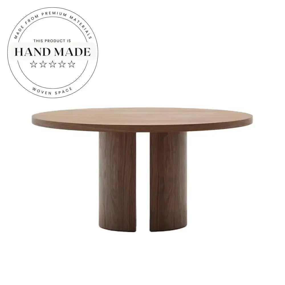 Modern Nordic Round Walnut Wood Six Seater Dining Table