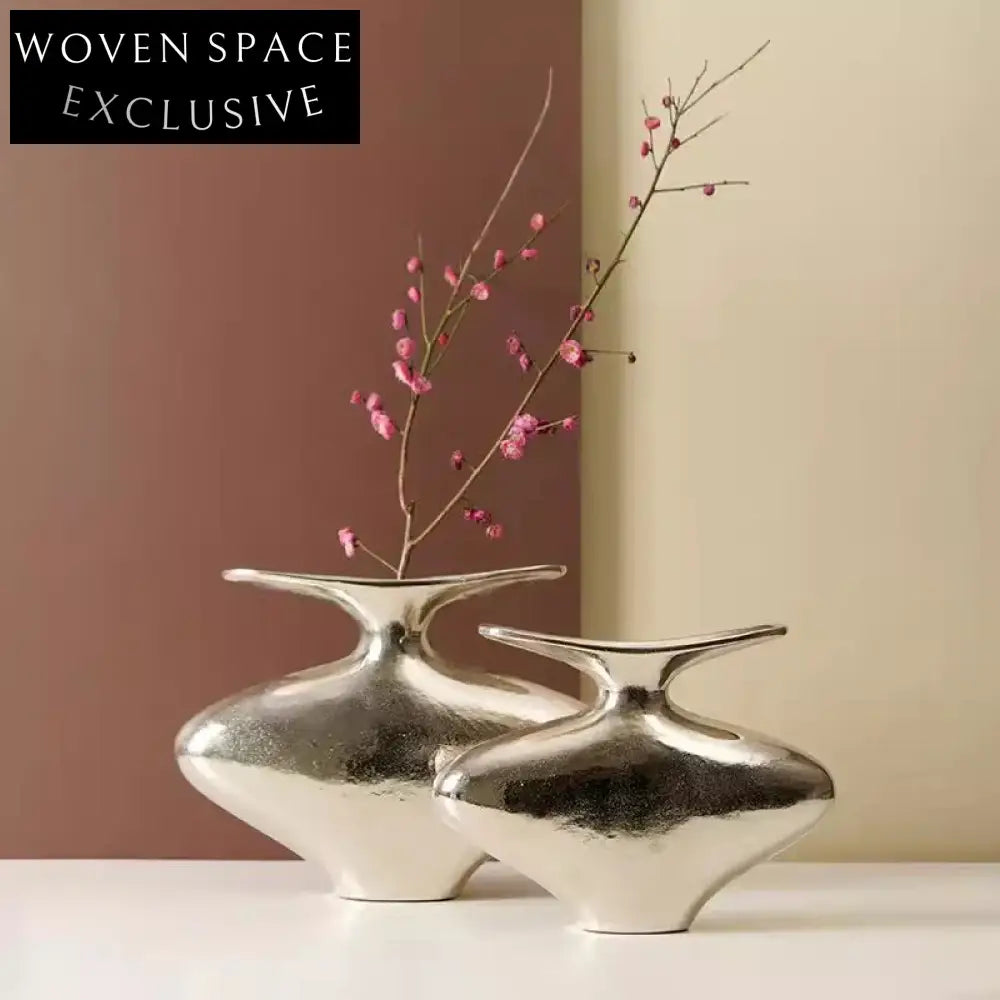 Modern Nordic Silver Aluminum Tabletop Decorative Flower Vase