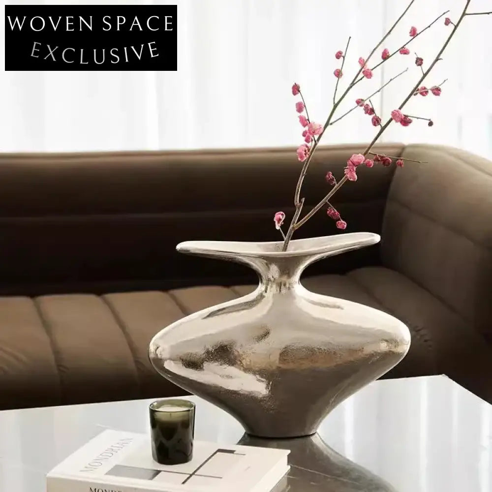 Modern Nordic Silver Aluminum Tabletop Decorative Flower Vase